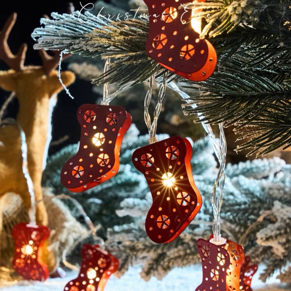 🆕Christmas red socks decoration string lights 6m 40 bulbs